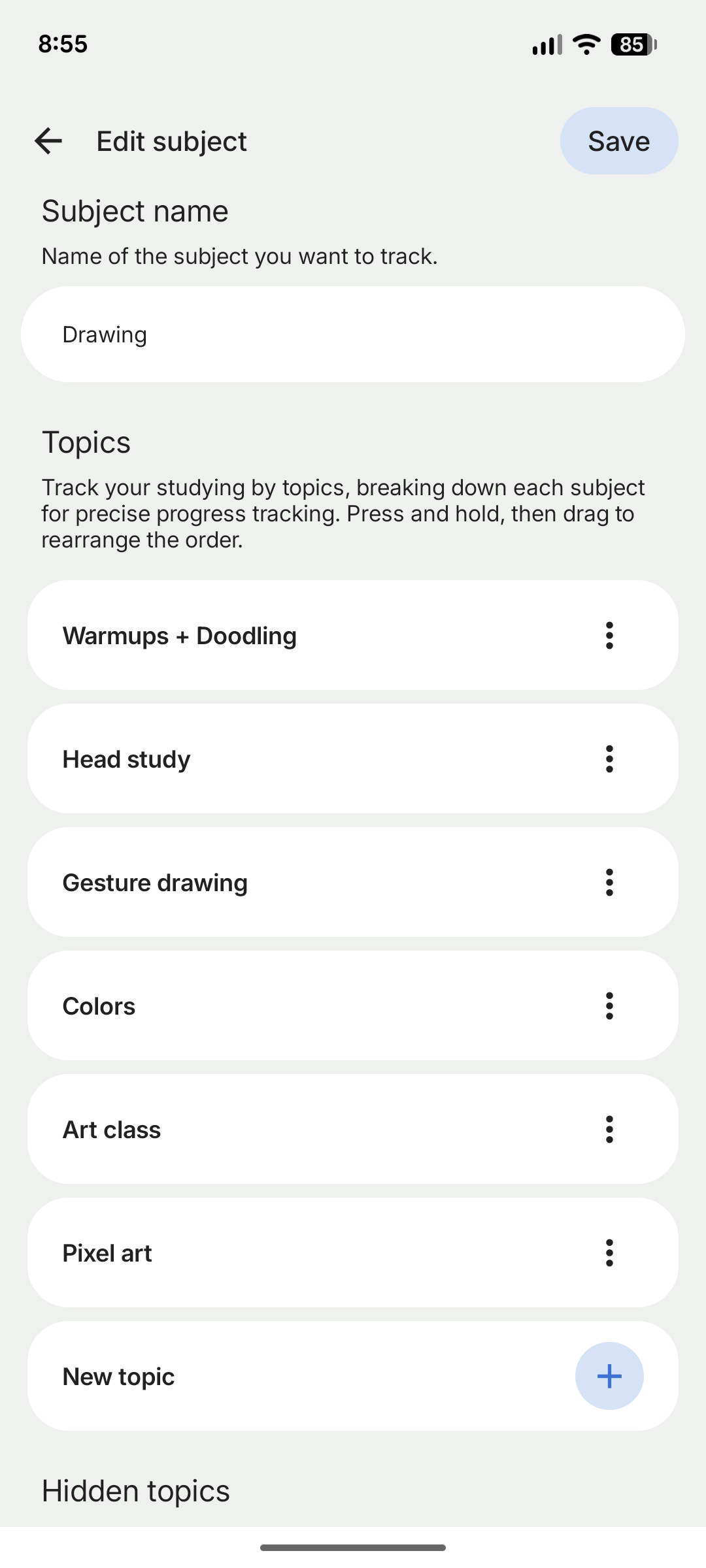 Edit subject and topics