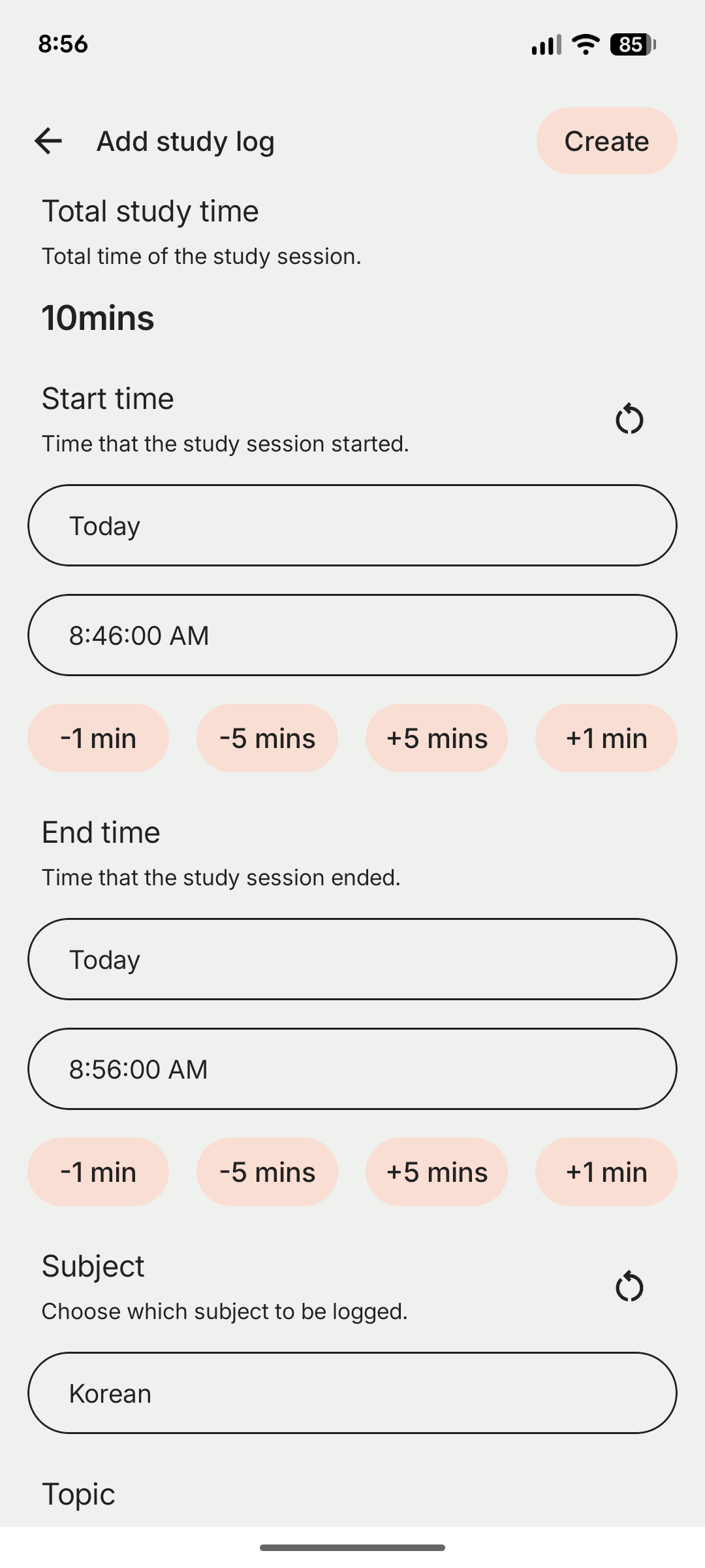Add study log manually